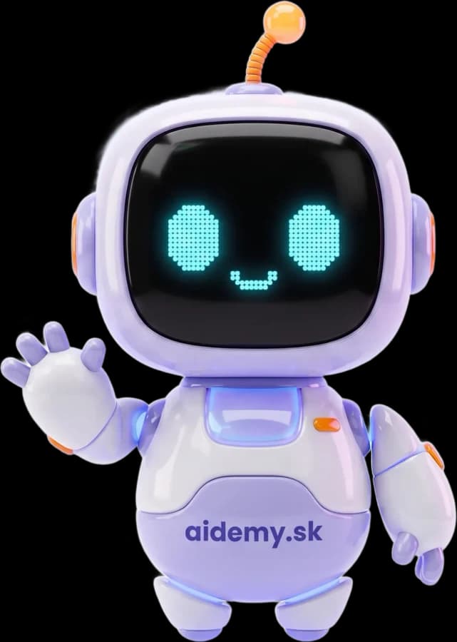 Maskot aidemy.sk: priateľský robot s obrazovkou namiesto tváre, ktorý máva
